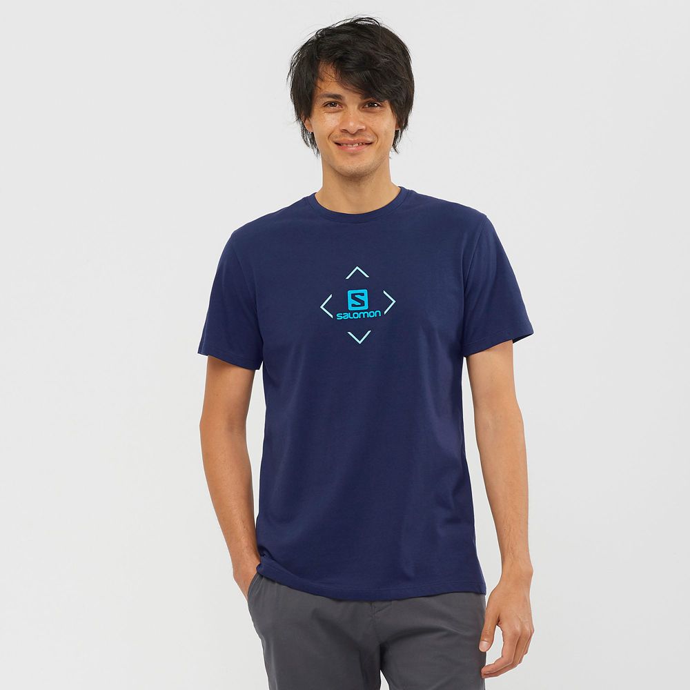 Salomon Singapore Mens T-shirts - SALOMON COTTON M Navy | 61798-TSKF